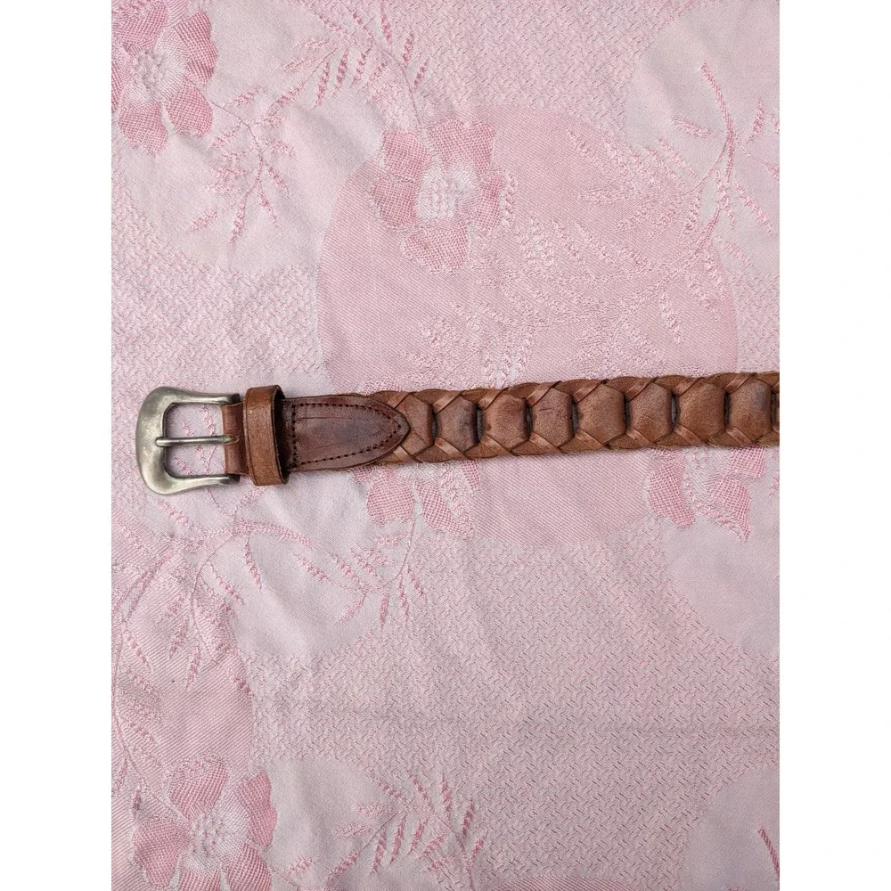 Vintage Brown Braided Woven Leather Belt‎ Buckle Western Boho Women's Medium
